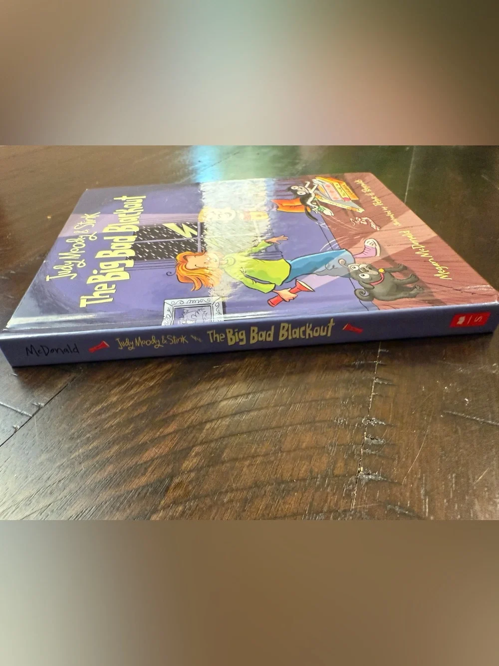 Scholastic Purple Children’s Book Back Cover with Red Umbrella Illustration
